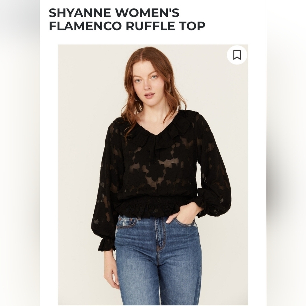 Shyanne Flamenco Black Ruffled Top Medium New Western sheer lace festival